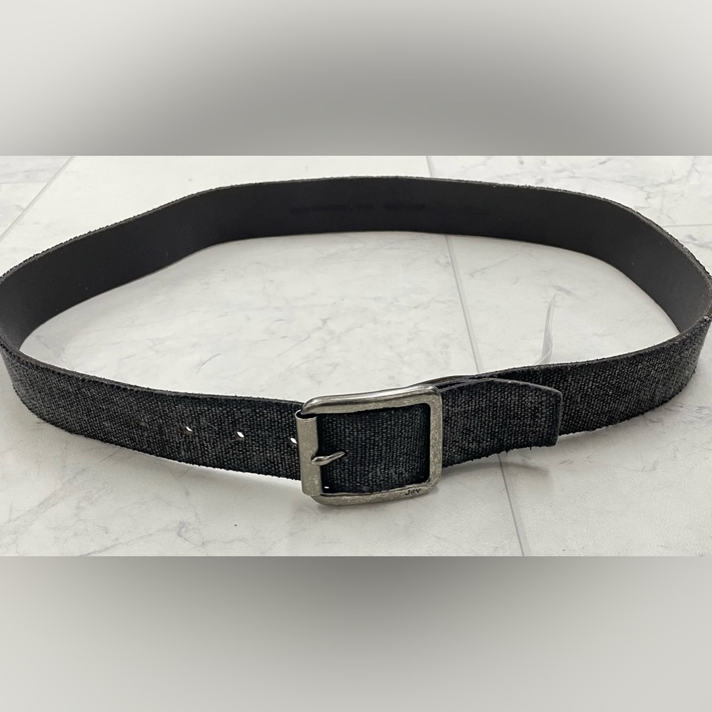 (JZ-91) John Varvatos 38MM Fabric Inlaid Calf Belt In Charcoal - Picture 2 of 4